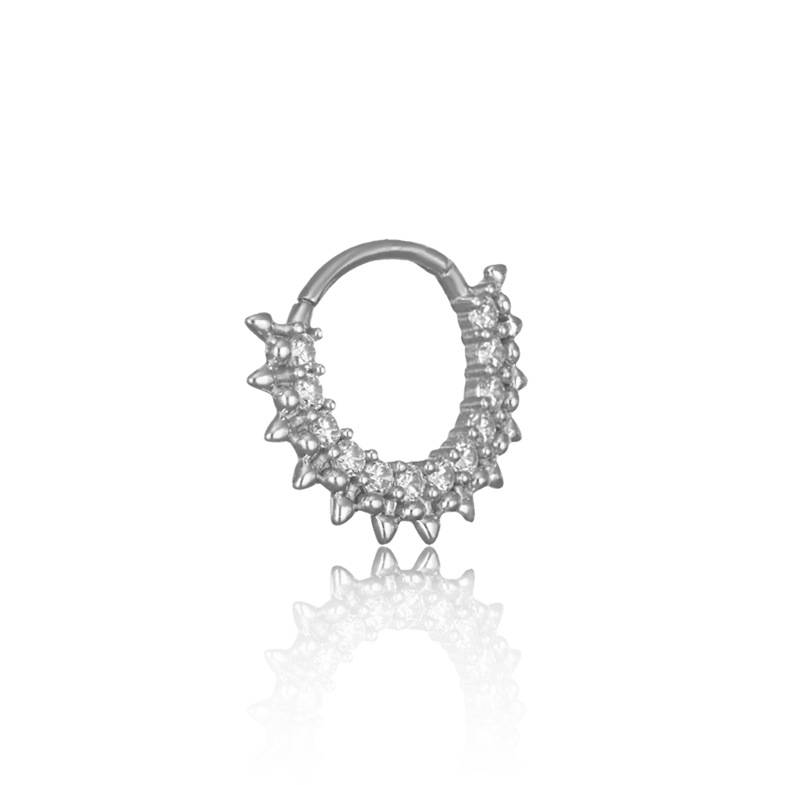 14K GOLD PAVE CZ GEM SPIKE CLICKER RING 16G - 8mm