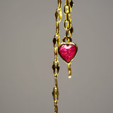 14k GOLD EAR THREADER - RUBY HEART - TILE CHAIN ACCENTS