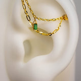 14k GOLD DOUBLE EAR CHAIN - EMERALD BAGUETTE
