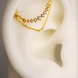 14k GOLD DOUBLE EAR CHAIN - 7 GEM CRESCENT CLUSTER -DIAMONDS