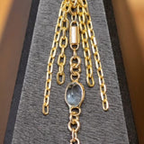 14k GOLD 5 CHAIN CHARM - WHITE TOPAZ - BLUE SAPPHIRE
