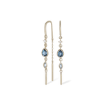 14K GOLD MULTI-GEMSTONE HOOP THREADERS - MOONSTONE - LONDON BLUE TOPAZ - SWISS BLUE TOPAZ