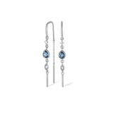 14K GOLD MULTI-GEMSTONE HOOP THREADERS - MOONSTONE - LONDON BLUE TOPAZ - SWISS BLUE TOPAZ