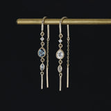 14K GOLD MULTI-GEMSTONE HOOP THREADERS - MOONSTONE - LONDON BLUE TOPAZ - SWISS BLUE TOPAZ