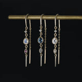 14K GOLD WHITE TOPAZ HOOP THREADERS - WHITE TOPAZ