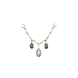14K GOLD GEMSTONE CHAIN ATTACHMENT - RAINBOW MOONSTONE - LONDON BLUE TOPAZ