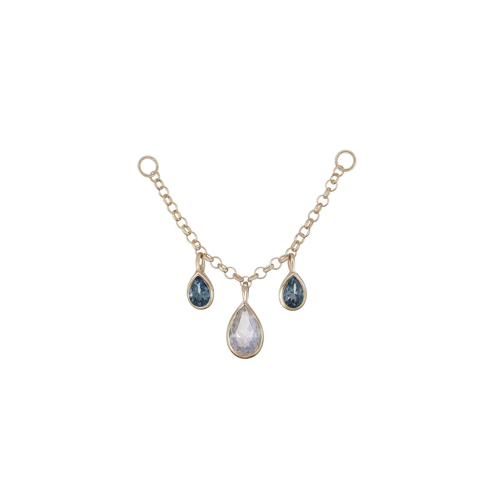 14K GOLD GEMSTONE CHAIN ATTACHMENT - RAINBOW MOONSTONE - LONDON BLUE TOPAZ