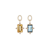 14K EMERALD CUT GEMSTONE HOOP CHARM - DIAMOND ACCENTS