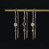 14K GOLD WHITE TOPAZ HOOP THREADERS - WHITE TOPAZ