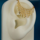 14K GOLD DRAPING EAR CHAIN - 12 CHAINS - WHITE SAPPHIRES