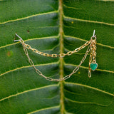 14k GOLD DOUBLE EAR CHAIN - EMERALD HEART CHARM