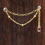 14k GOLD DOUBLE EAR CHAIN - RUBY CHARM