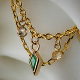 14k GOLD DOUBLE EAR CHAIN - GREEN ONYX KITE - WHITE SAPPHIRES
