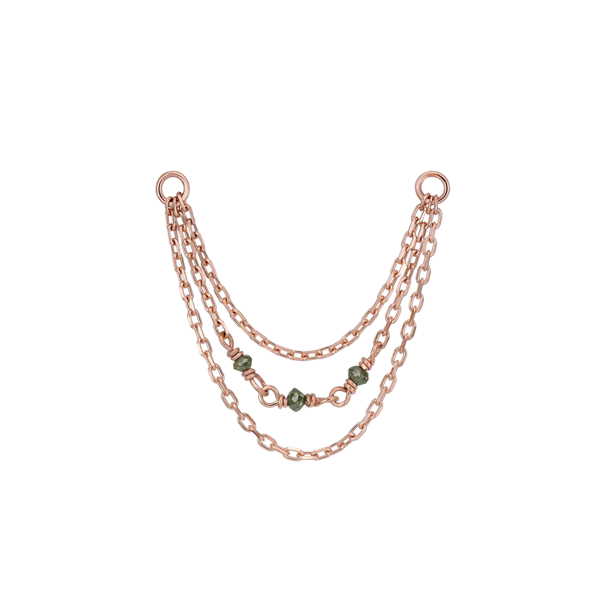 14k GOLD NATURAL GREEN DIAMOND TRIPLE CABLE CHAIN