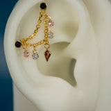 14K GOLD DOUBLE EAR CHAIN - TANZANITE - PINK SAPPHIRE - GARNET