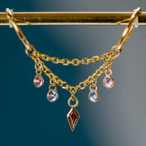 14K GOLD DOUBLE EAR CHAIN - TANZANITE - PINK SAPPHIRE - GARNET