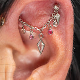 14k WHITE GOLD EAR CHAIN - PINK SAPPHIRE - WHITE SAPPHIRE - MOONSTONE
