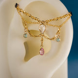 PAPPION - 14K GOLD TRIPLE EAR CHAIN - WHITE TOPAZ - SWISS BLUE TOPAZ - PINK SAPPHIRE