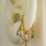 PAPPION - 14K GOLD TRIPLE EAR CHAIN - WHITE TOPAZ - SWISS BLUE TOPAZ - PINK SAPPHIRE