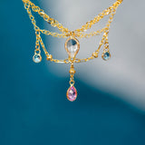 PAPPION - 14K GOLD TRIPLE EAR CHAIN - WHITE TOPAZ - SWISS BLUE TOPAZ - PINK SAPPHIRE