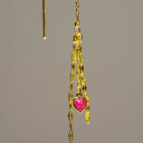 14k GOLD EAR THREADER - RUBY HEART - TILE CHAIN ACCENTS