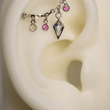 14k WHITE GOLD EAR CHAIN - PINK SAPPHIRE - WHITE SAPPHIRE - MOONSTONE